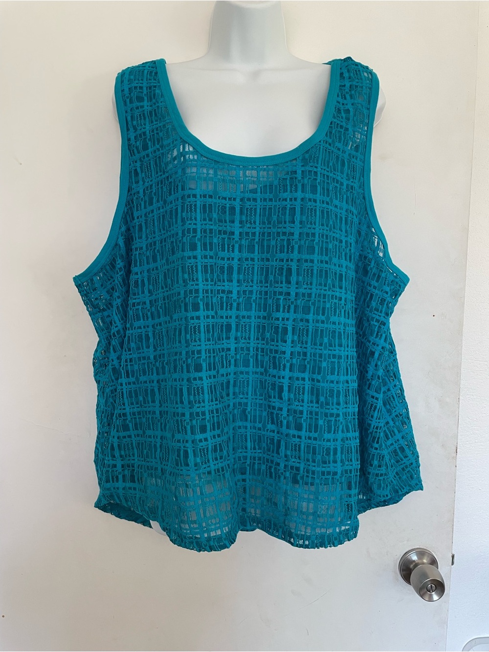rebels Teal Openwork Crochet Scoop Tank